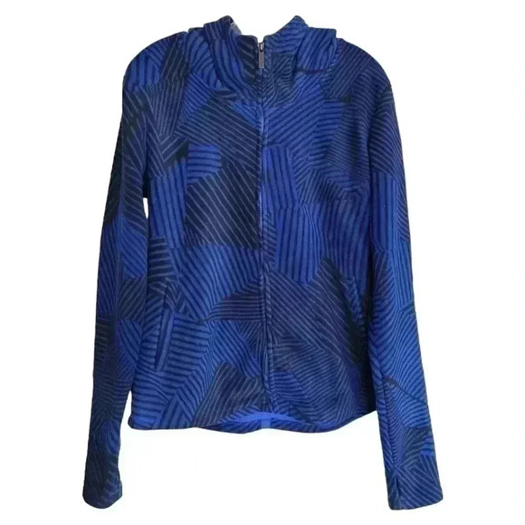 Bench Women’s L Fleece Hoodie Full Zip Black Blue Striped Activewear Athleisure - Picture 5 of 14